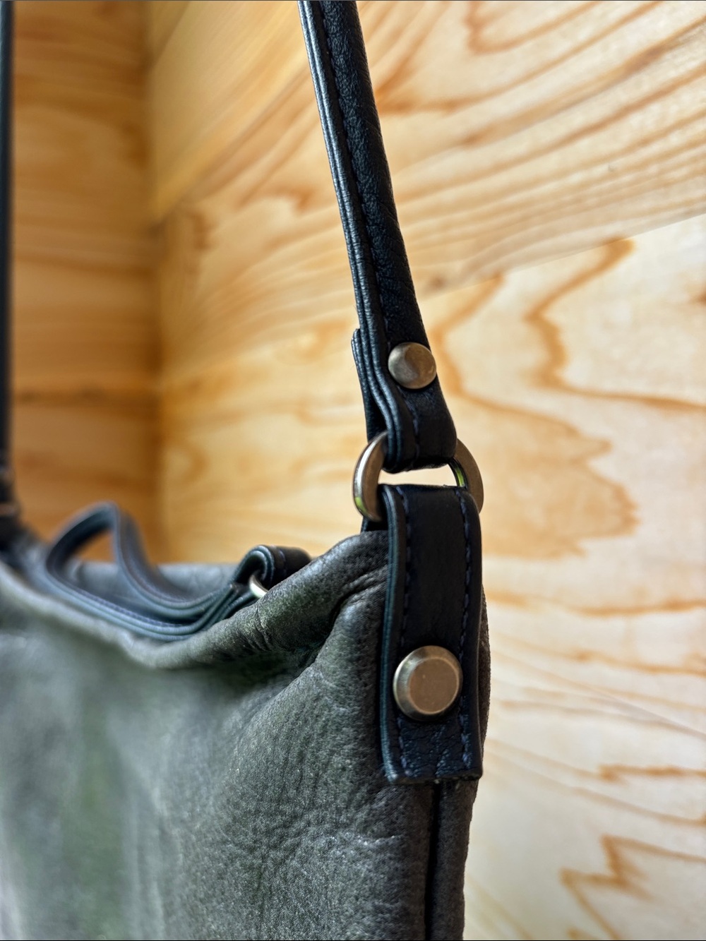 Rough & Tumble Genuine Leather Crossbody Bag | Blue Gray | Made in Maine - Picture 4 of 11
